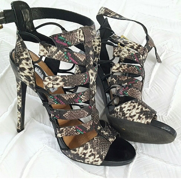 STEVE MADDEN CAGE HEELS SNAKE SKIN UPPER LEATHER 5 INCHES HIGH MULTICOLOURED - Picture 4 of 8